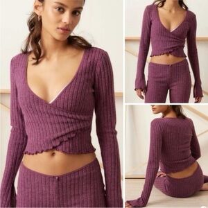 Out From Under Urban Outfitters Lila Ribbed Wrap Top XS NWT